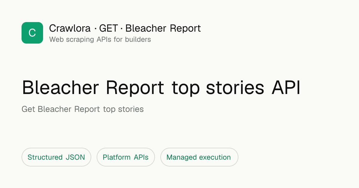 Bleacher Report top stories API - Crawlora API Docs